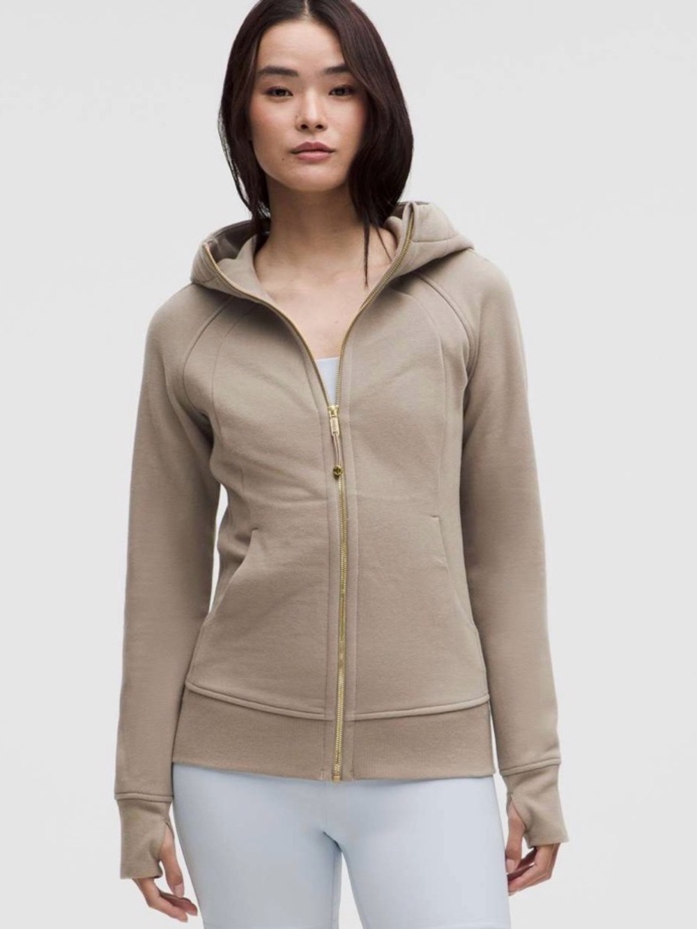 Lululemon Scuba Full-Zip Hoodie Warm Ash Grey Gold - Size 10
